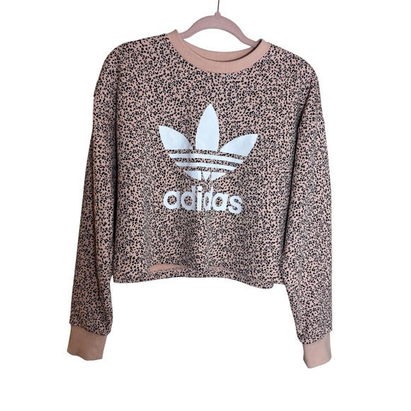Adidas Originals Leopard Print Cropped Sweatshirt Pink Size S - Picture 1 of 15